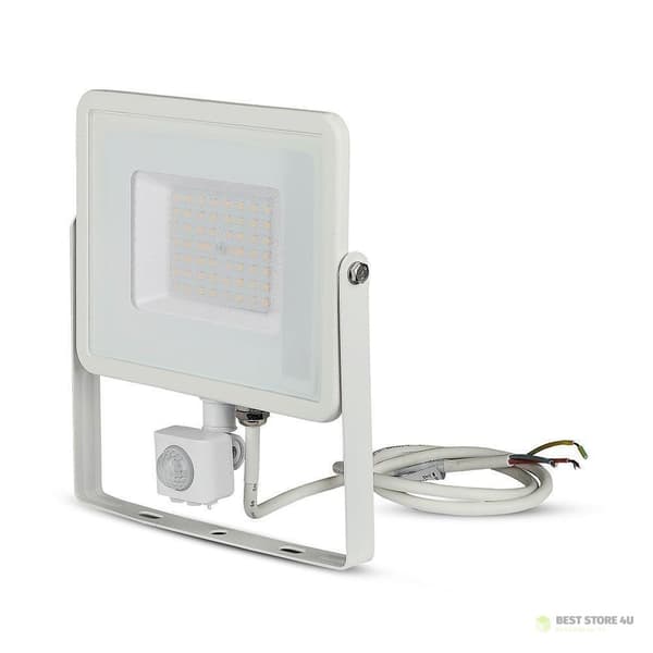 LED-projektor V-TAC 50W SAMSUNG CHIP Rörelsesensor Avstängningsfunktion Vit VT-50-SW 3000K 4000lm 5 års garanti