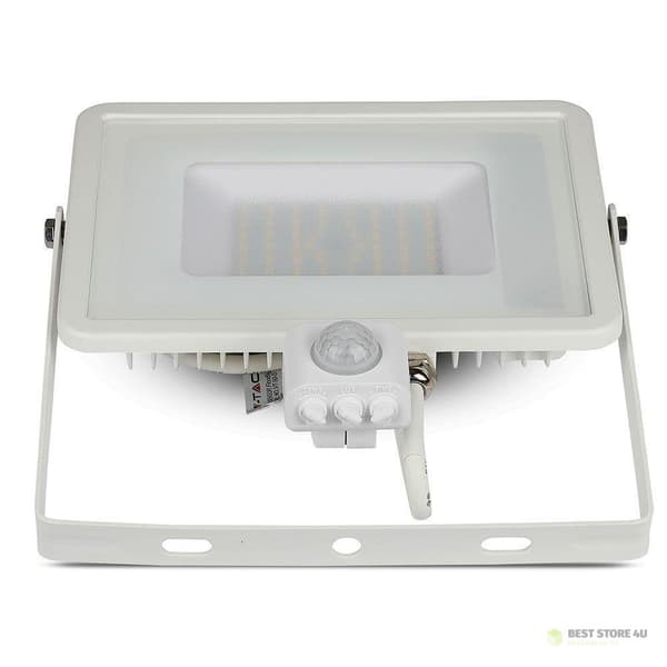 LED-projektor V-TAC 50W SAMSUNG CHIP Rörelsesensor Avstängningsfunktion Vit VT-50-SW 3000K 4000lm 5 års garanti