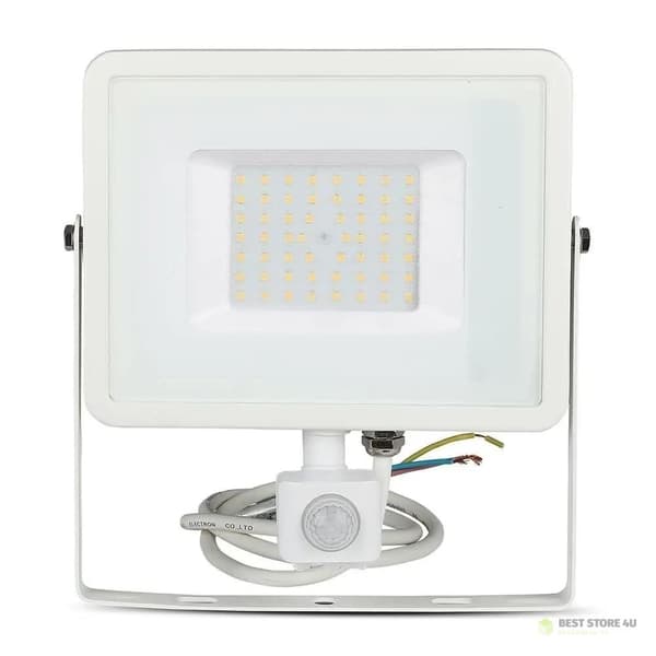 LED-projektor V-TAC 50W SAMSUNG CHIP Rörelsesensor Avstängningsfunktion Vit VT-50-SW 3000K 4000lm 5 års garanti