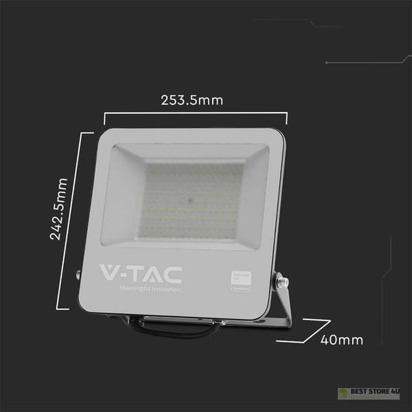 LED-projektor V-TAC 100W 100Lm/W 1m kabel SAMSUNG CHIP sort VT-44104 4000K 8700lm 5 års garanti