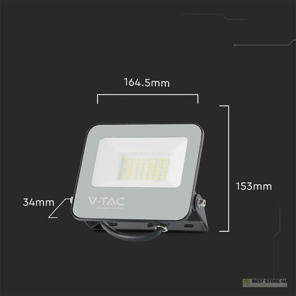 LED-projektor V-TAC 30W SAMSUNG CHIP Sort 160Lm/W VT-44031 4000K 4800lm 5 års garanti