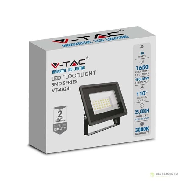 LED-projektor V-TAC 20W SMD F-KLASSE Sort VT-4924-B 6500K 1650lm