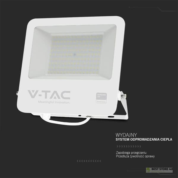 LED-projektor V-TAC 100W 100Lm/W 1m kabel SAMSUNG CHIP Hvid VT-44104 6500K 8700lm 5 års garanti
