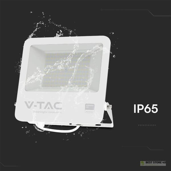 LED-projektor V-TAC 100W 100Lm/W 1m kabel SAMSUNG CHIP Hvid VT-44104 6500K 8700lm 5 års garanti