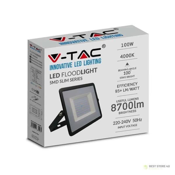V-TAC 100W SMD E-serie LED-projektor sort VT-40101 6500K 8700lm