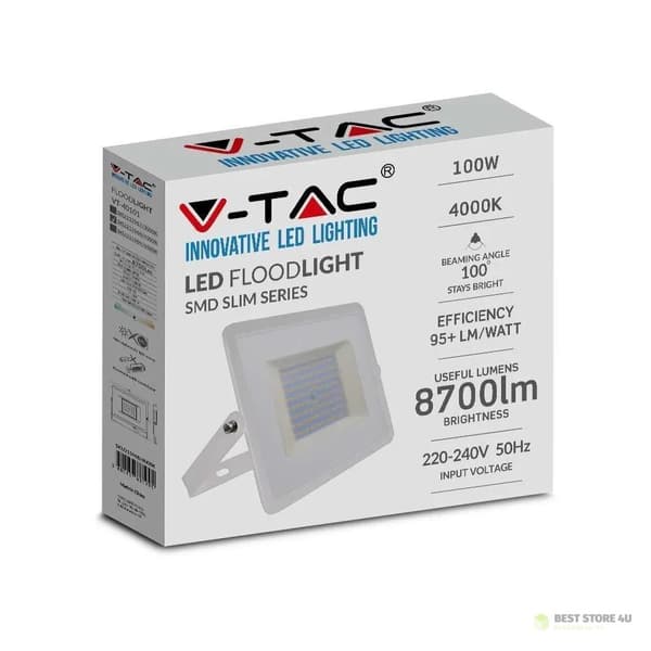 V-TAC 100W SMD E-sarjan LED-projektori valkoinen VT-40101 4000K 8700lm