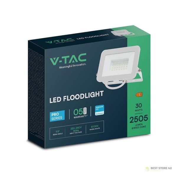 LED-projektor V-TAC 30W SAMSUNG CHIP PRO-S Vit VT-44030 4000K 2505lm 5 års garanti