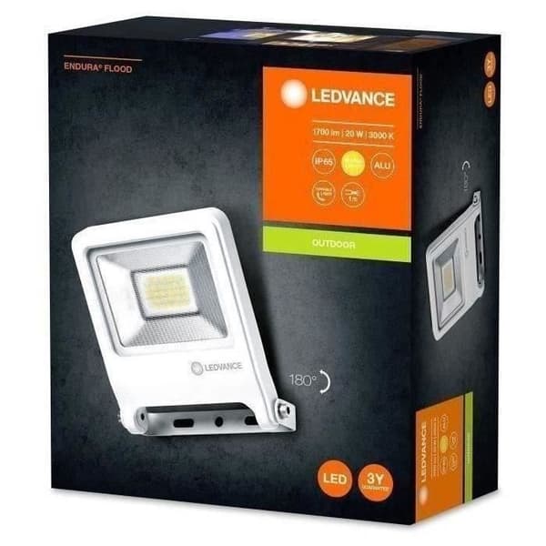 LEDVANCE LED utomhusstrålkastare - 20 W - 1600 lm - IP65 - Aluminium - Vit