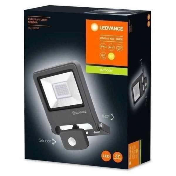 LED-strålkastare utomhus - LEDVANCE - Endura Flood 30W - Grå - Rörelsedetektor - 2700lm - 3000K