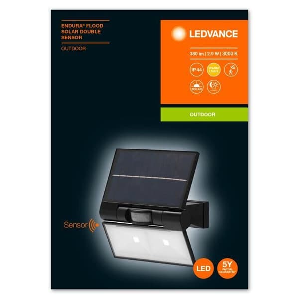 LEDVANCE ENDURA SOLAR DOUBLE Sensor - Solar strålkastare, LED strålkastare med rörelsesensor och dagsljussensor