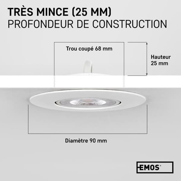Emos Exklusiv LED-infälld spotlight - 50° justerbar taklampa för LED-lampor 12 runda LED-spotlights 5 W/450 Lumen [3000k]]