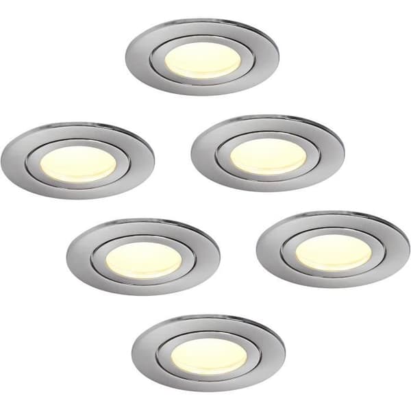 Set om 6 LED inbyggnadsspots Flat Dim IP44 i aluminium
