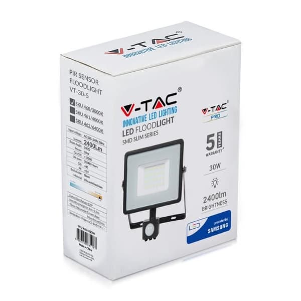 V-TAC-projektor VT-30-S 17,8 x 19,8 cm 30W 3000K svart