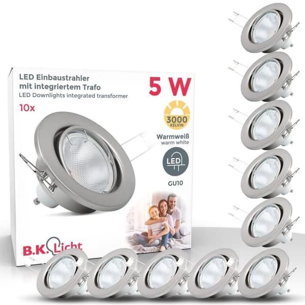 Inbyggda spotlights - B.K.LICHT - Selena - 10-pack - GU10 5W - Matt nickel - Justerbara