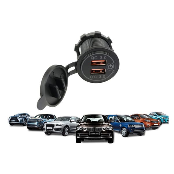 INF Dobbelt QC3.0 biloplader med afbryder Sort + blå