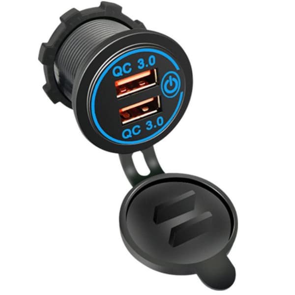 INF Dobbelt QC3.0 biloplader med afbryder Sort + blå