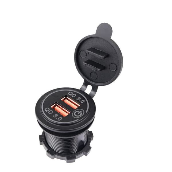 INF Dobbelt QC3.0 biloplader med afbryder Sort+rød