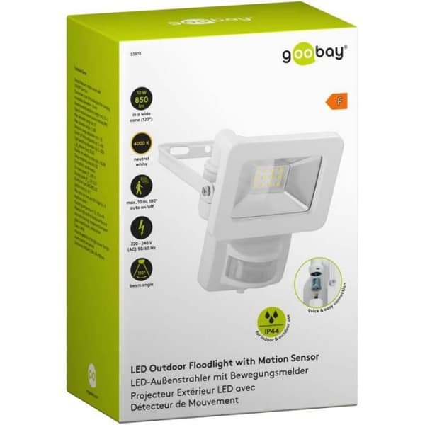 Utomhus LED strålkastare med vit rörelsesensor, 10 watt - 850 lumen Goobay