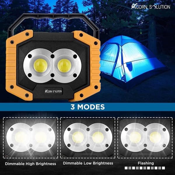 OBOSOE Bärbar 30W LED Arbetslampa Uppladdningsbar Vattentät Camping Spotlight & Flodbelysning (1-pack)