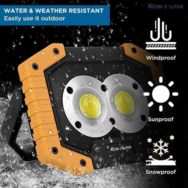 OBOSOE Bärbar 30W LED Arbetslampa Uppladdningsbar Vattentät Camping Spotlight & Flodbelysning (1-pack)