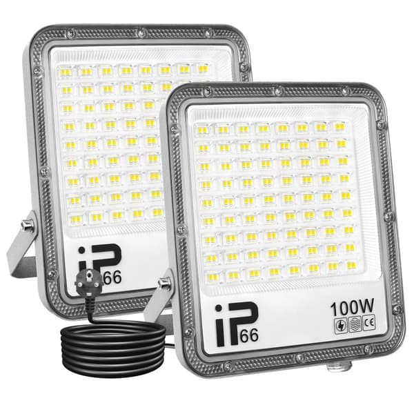 LED Flodljus, IP66 Vattentålig, Energisnål Belysning,Naturvit (3500-5500K), 2x100W, EU-kontakt