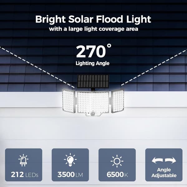 OBOSOE 4-pack Solcellslampa med Sensor, 212 LED Strålkastare, 270° Vinkel, Fjärrkontroll, Utomhusbruk