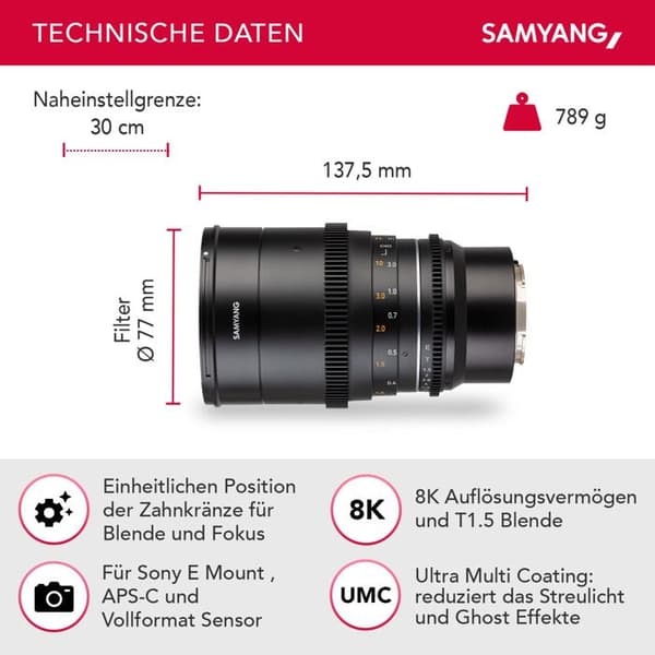 Samyang videolins 35mm t1.5 mk2 kompatibel med sony e