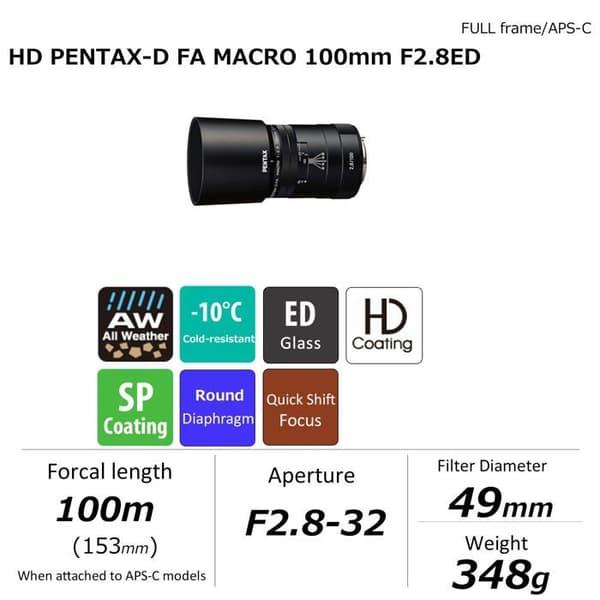 Pentax HD DFA 100mm makro f2.8 ED AW svart