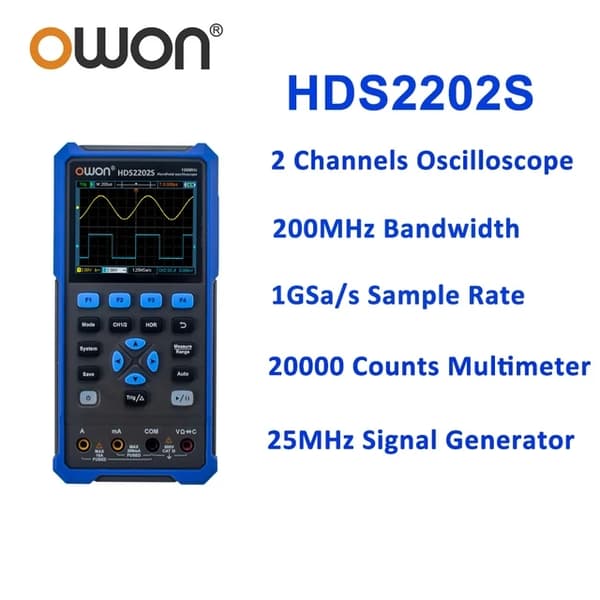 Handhållen oscilloskop, 200MHz bandbredd, signalgenerator, HDS2202S