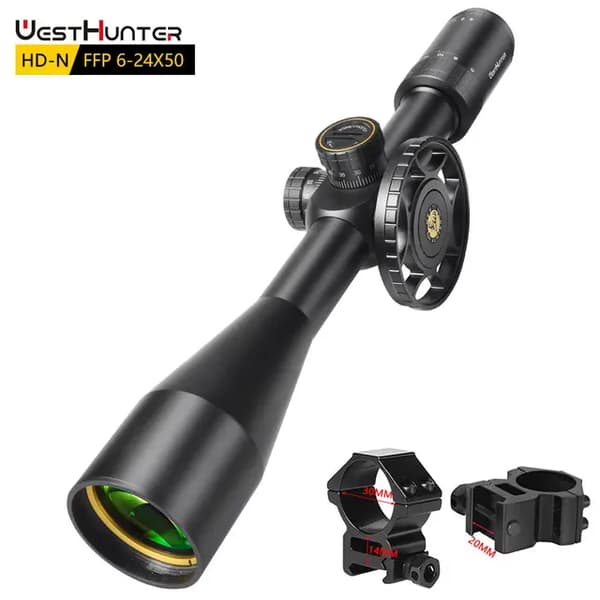 Jagtsigte, 6-24x50 Forstørrelse, Første Fokalplan Teknologi, Lav 20mm montering