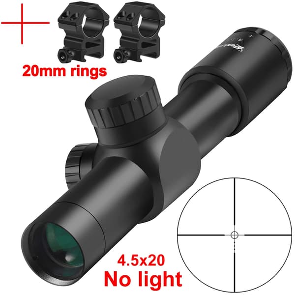 Jaktgevärssikte, 4,5x förstoring, objektivdiameter, andra fokalplanet,sikte med 20mm ring