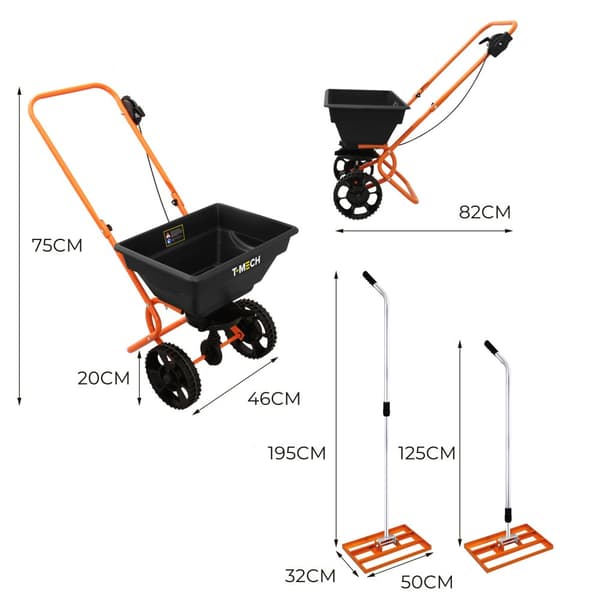 Set Grass Leveling Green/Orange 50/100cm + Rotating Spreader 25kg load capacity, adjustable spreading width (up to 3m) | Extendable handle | Water