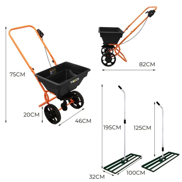 Set Grass Leveling Green/Orange 50/100cm + Rotating Spreader 25kg load capacity, adjustable spreading width (up to 3m) | Extendable handle | Water
