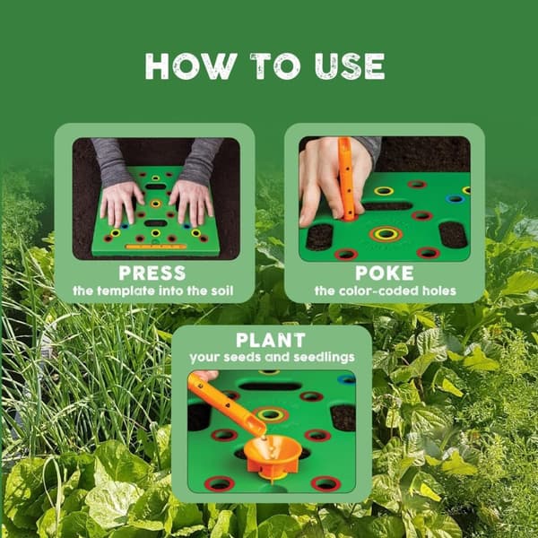 OBOSOE Seeding Square, Siemen- ja taimien välitystyökalu, Järjestetyt kasvit ja vähemmän rikkaruohoja - Koodattu puutarhanhoitomalli, Ruler & Planting