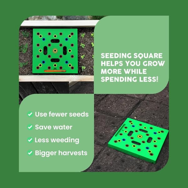 OBOSOE Seeding Square, Siemen- ja taimien välitystyökalu, Järjestetyt kasvit ja vähemmän rikkaruohoja - Koodattu puutarhanhoitomalli, Ruler & Planting