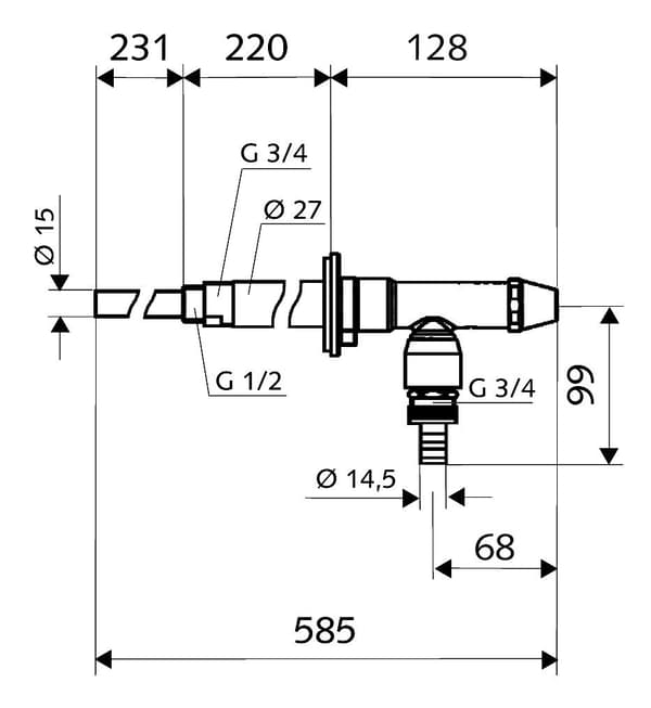 Polar II 1/2" utvändig ventil, frostbeständig, komfort + hylsnyckel