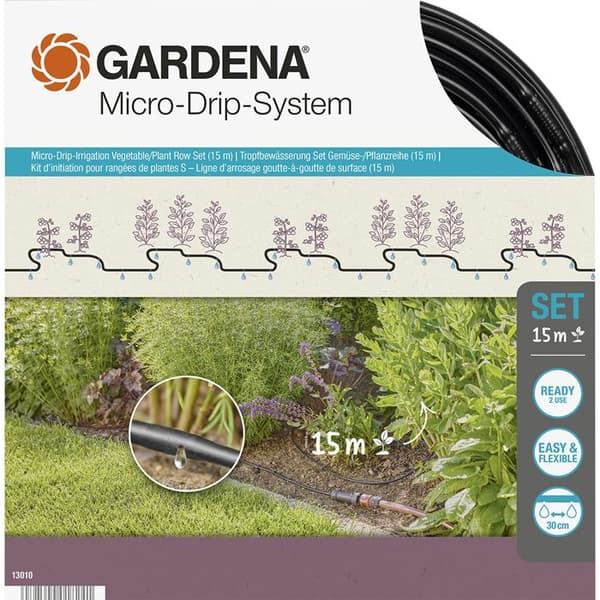 GARDENA Micro-Drip® storlek S Komplett droppbevattningskit - Linjebevattning max 100m - Självrengörande system - (13010-20)