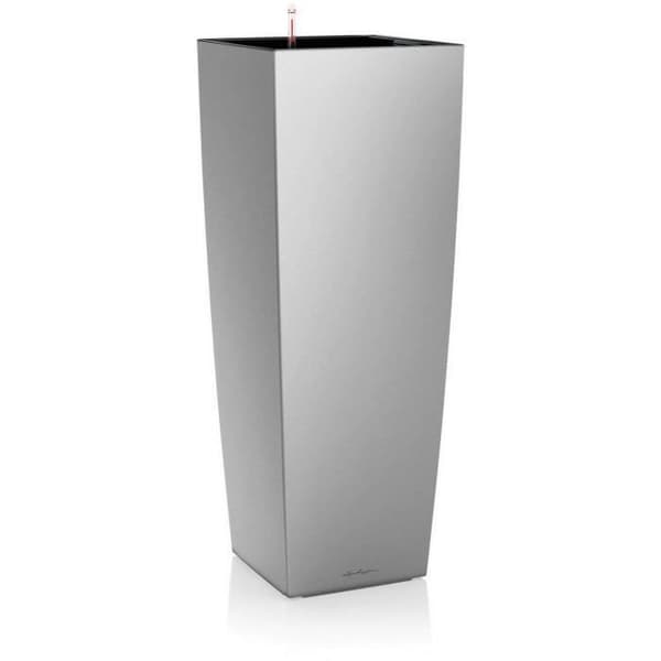 LECHUZA Cubico Alto Premium 40 blomkruka - komplett set, metalliskt silver