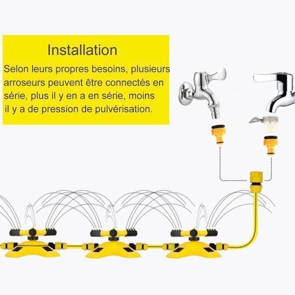 Trädgårdssprinkler - 360 graders vattning med 3 svängarmar - Roterande vattensprinkler med 12 munstycken, Pel bevattningssystem