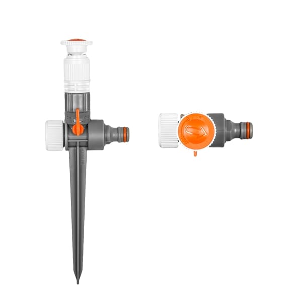Set med 3 produkter. Sprinkler 0-360°, med ventil, på spike
