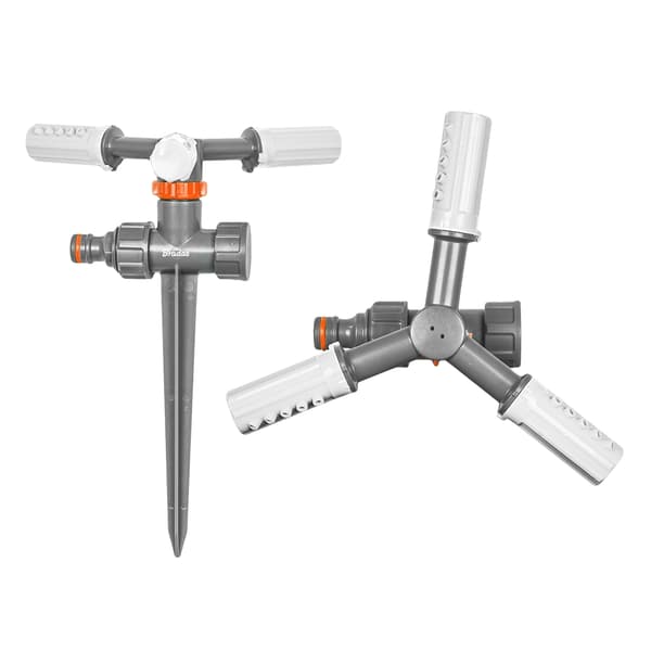 5 tuotteen paketti. WHITE LINE 3-arm rotating sprinkler on spike - blister