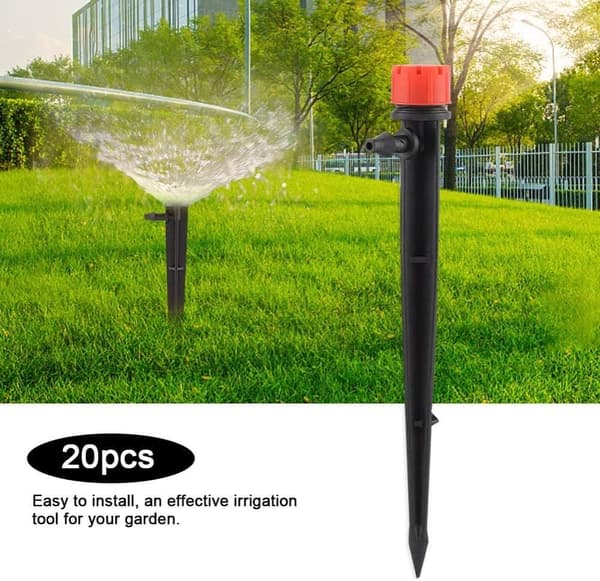 Justerbara Mikrodroppbevattningssprinkler 20-pack - Röd/Svart, UV-beständig Plast Bevattningsmunstycke, 360° för Trädgård