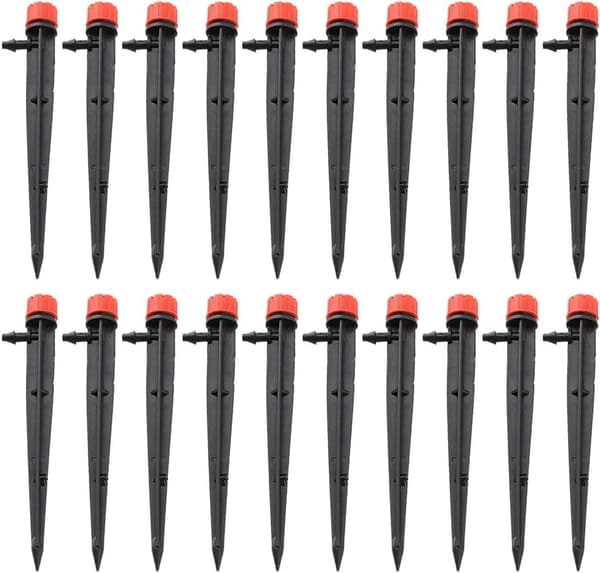 Justerbara Mikrodroppbevattningssprinkler 20-pack - Röd/Svart, UV-beständig Plast Bevattningsmunstycke, 360° för Trädgård