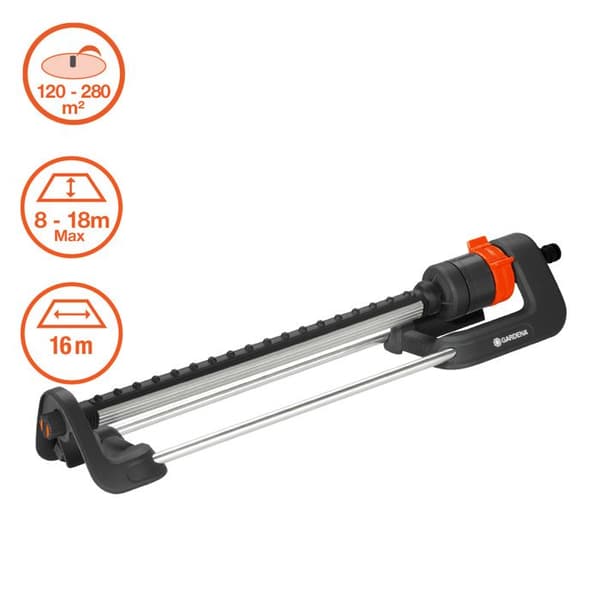GARDENA Aqua L oscillerande sprinkler - Yta 280m² - Räckvidd 18m max - UV- och frostbeständig - 5 års garanti