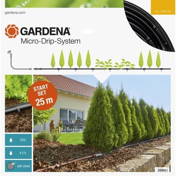 Komplett droppbevattningssats storlek M Micro-Drip® - GARDENA - 13011-20 - 25m slang - självrengörande
