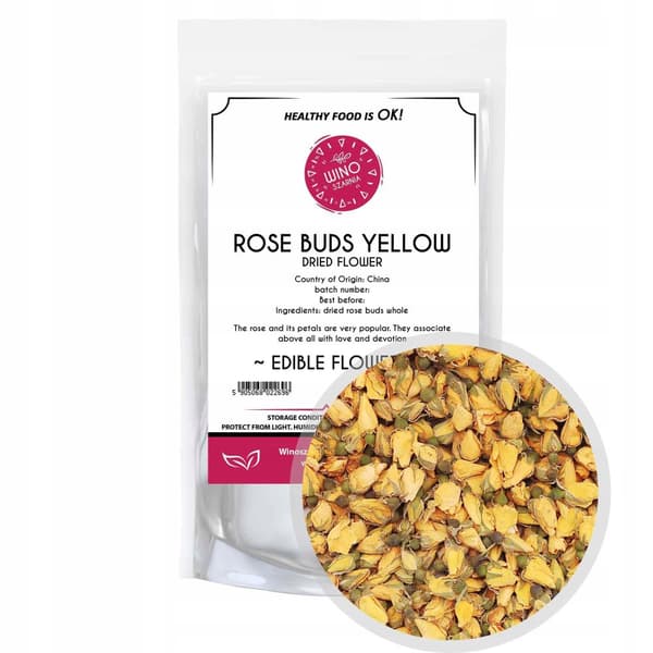 Tørrede gule rosenknopper, hele spiselige blomster - 50g