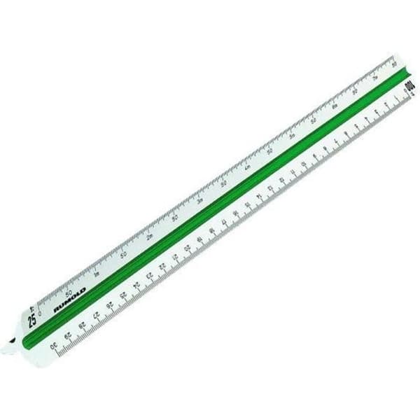 Rumold 12" Architect Triangular Reduction Scale Linjal 1:20, :50, :100, :25, :75, :125 Vit plast