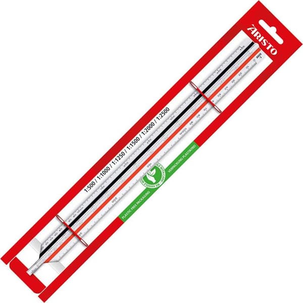 Triangulär linjal - Kutch - Reduktionsskala 1:500 1:1000 1:1250 1:1500 1:2000 1:2500 - Aristo