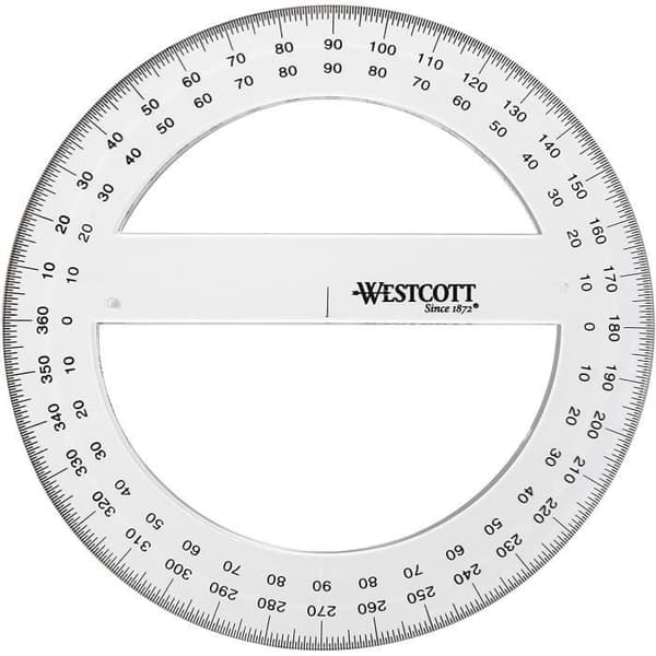 Rapportör - WESTCOTT - 150 mm - Transparent plast - Mäta 360° - Gravyrlinjer