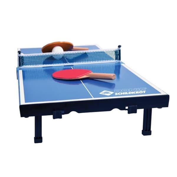 Set mini ping pong-bord - SCHILDKRÖT - Mini-bord 68x33x9 cm - 2 mini-racketar i PVC - Boll i ABS - Nät - Fällbart bord